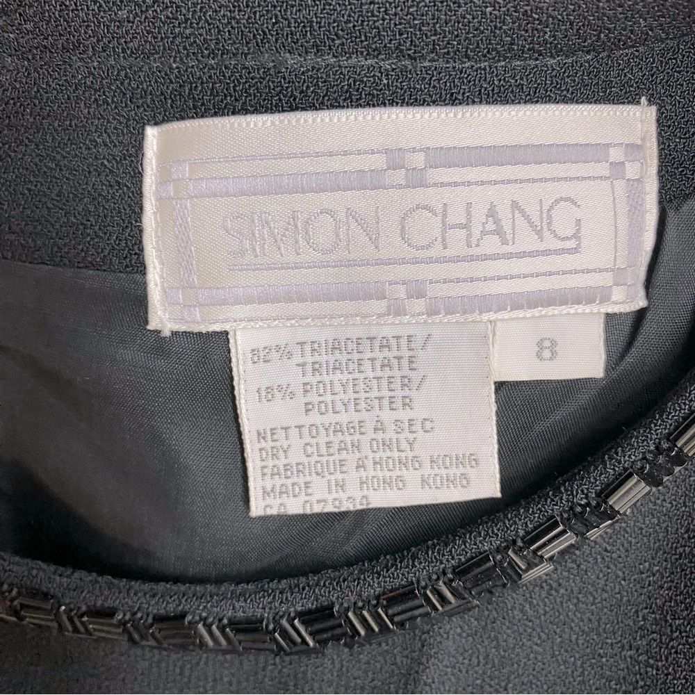 Vintage Simon Chang Black Long Sleeve Midi Dress With Slit And beaded Trim 8 - Picture 3 of 16